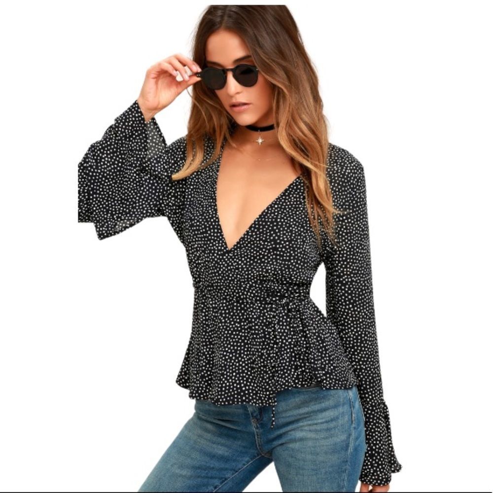NWT Love is Enough Black Polka Dot Wrap Top sz S